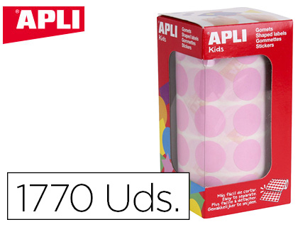 APLI - Gomets autoadhesivo circulares 20 mm rosa rollo con 1770 unidades (Ref. 11489)