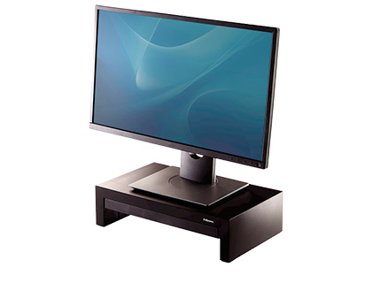 FELLOWES - Soporte para monitor designer suites ajustable 3 alturas con bandeja negro 406x111x244 mm hasta 18 kg (Ref. 8038101)