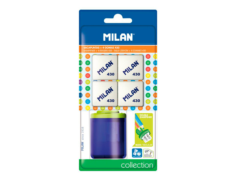 MILAN - Sacapuntas collection plastico 2 usos + 4 gomas 430 (Ref. BYM10273)
