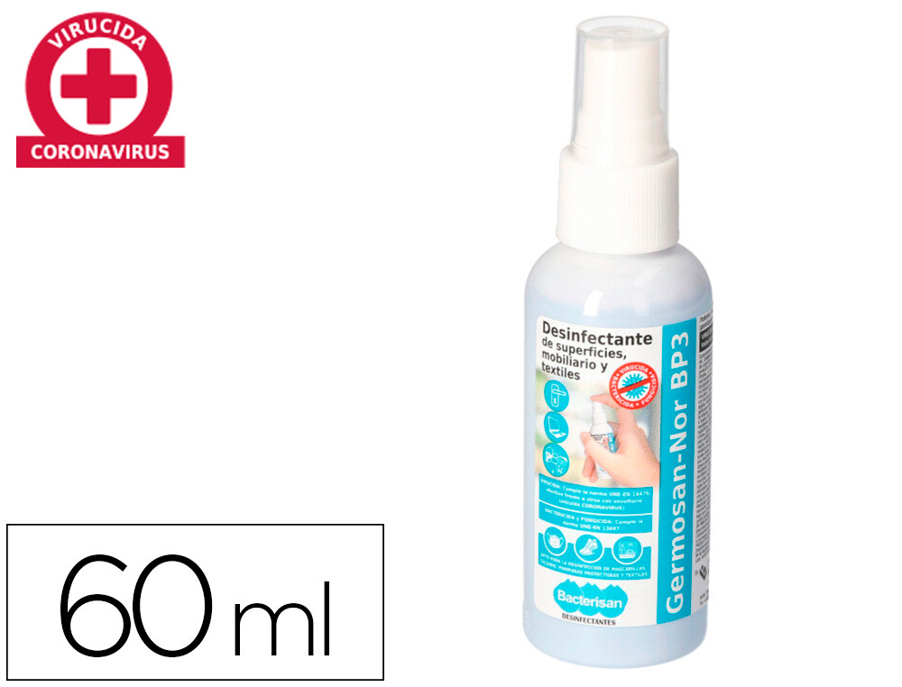 Limpiador higienizante desinfectante germosan 60ml bp3 para superficies y mobiliario bote pulverizador (Ref. 5012GD029566)