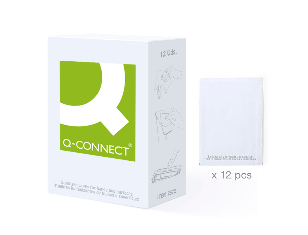 Q-CONNECT - Toallita higienizante hidroalcoholicas para manos monodosis caja de 12unidades (Ref. 2572)