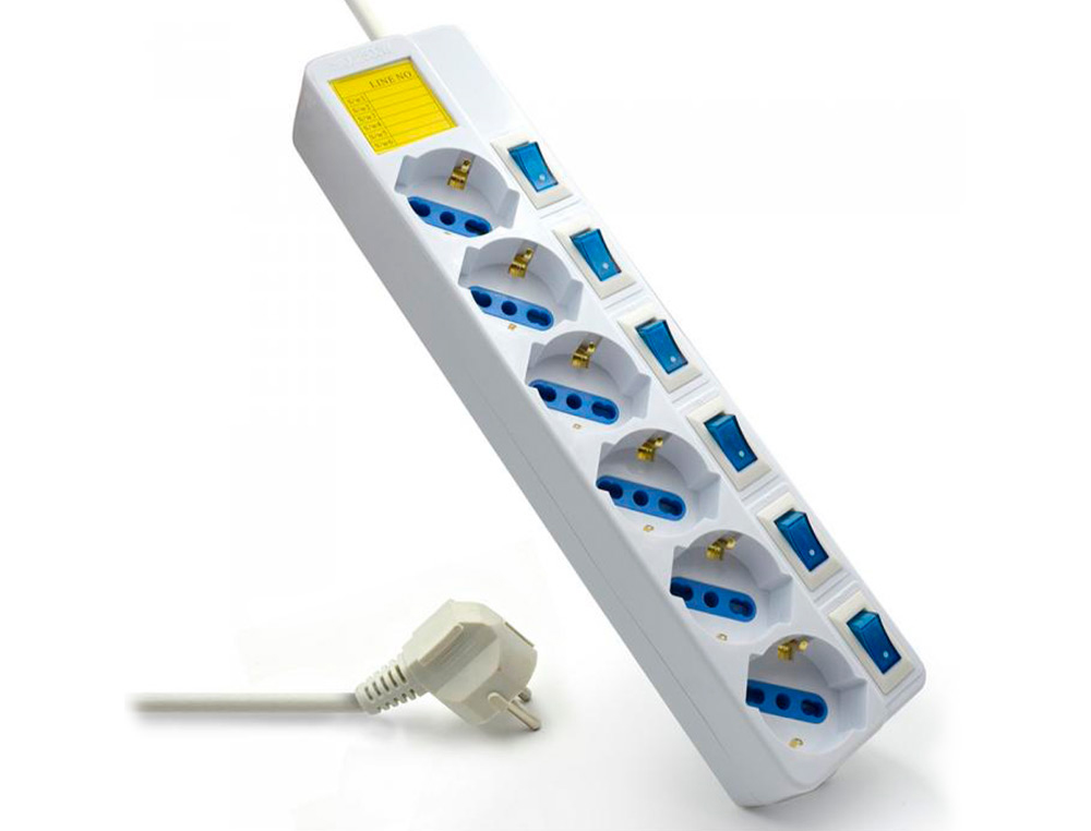 DECOPATCH - Regleta ewent 6 tomas con interruptor y proteccion contra sobretension longitud de cable 1,5 m color blanco (Ref. EW3932)