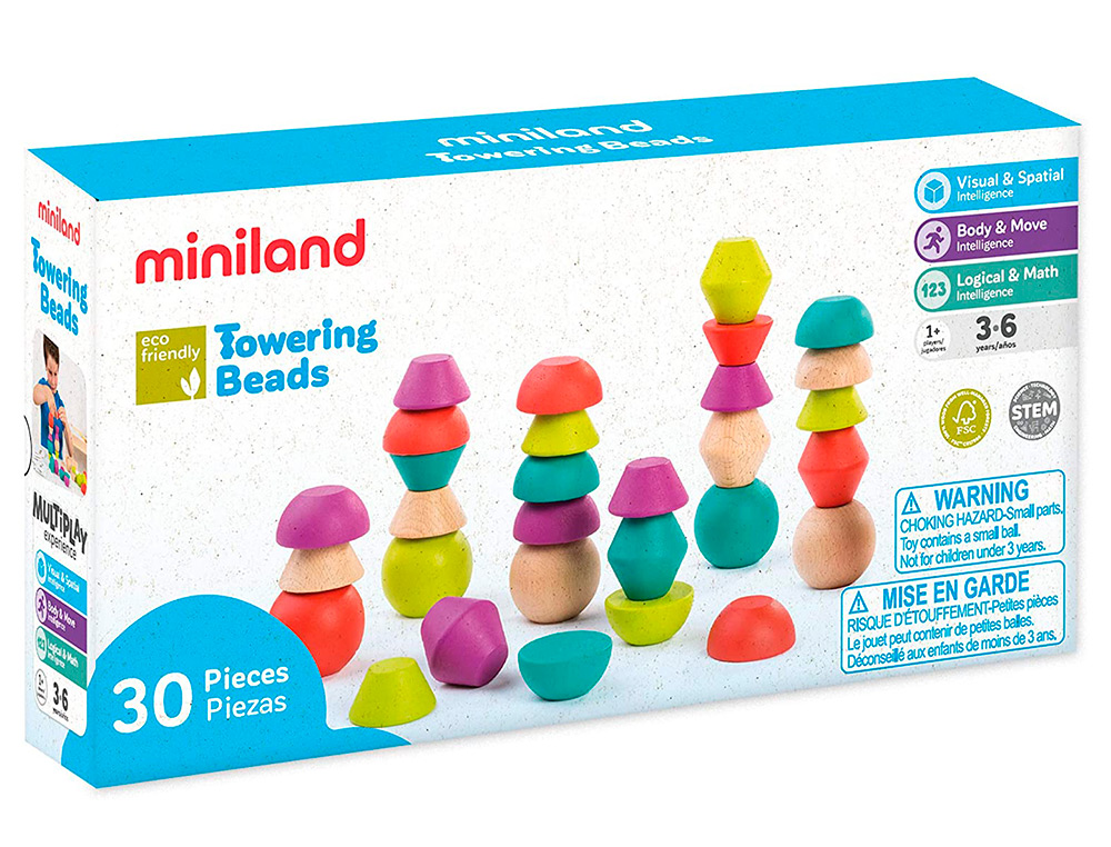 MINILAND - Juego towering beads piezas de maderas para trabajar la logica (Ref. 94051)