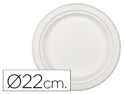 NUPIK - Plato de fibra natural biodegradable blanco 22 cm de diametro apto microondas paquete de 50 unidades (Ref. 3382/3338)
