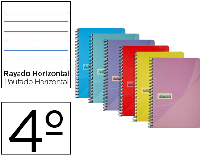 PAPERCOP - Cuaderno espiral cuarto tapa plastico 80h 90 gr rayado horizontal con margen colores surtidos (Ref. 63834)