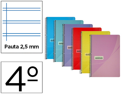 PAPERCOP - Cuaderno espiral cuarto tapa plastico 80h 90 gr pauta 2,5 mm con margen colores surtidos (Ref. 63835)