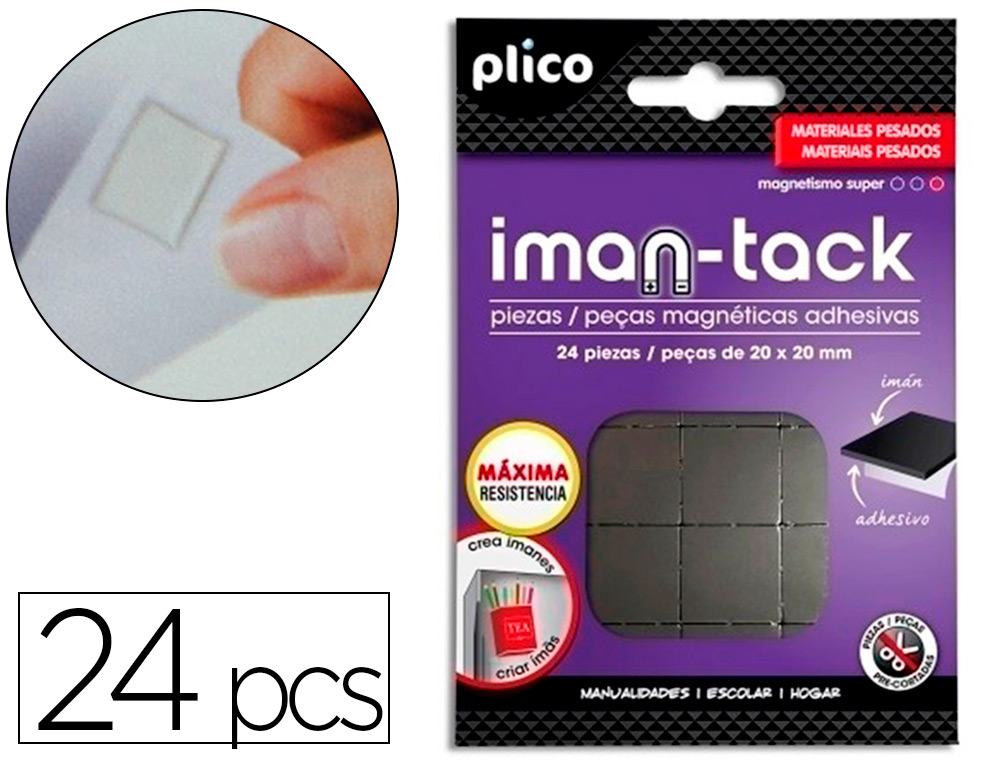 PLICO - Tack imantado adhesivo 20x20 mm blister de 24 unidades (Ref. 13328)