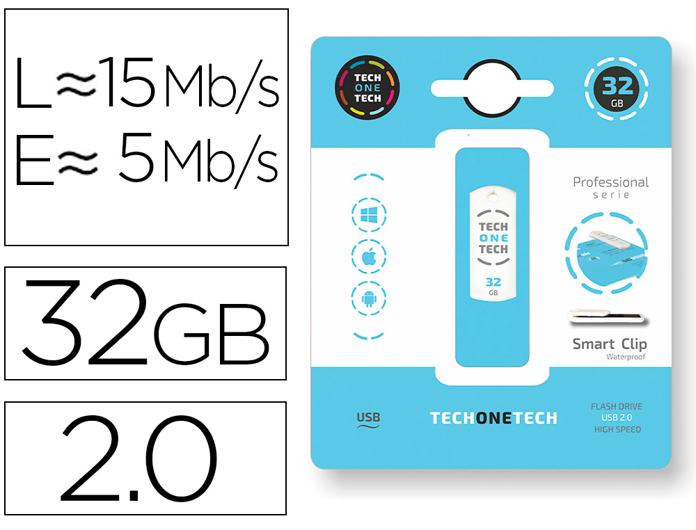 TECH ON TECH - Memoria usb serie profesional smart clipt 32 gb (Ref. TEC3003-32)