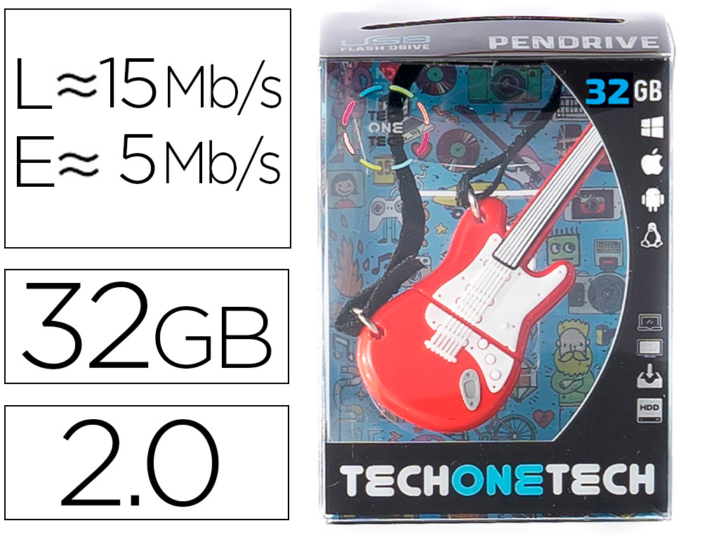 TECH ON TECH - Memoria usb guitarra red one 32 gb (Ref. TEC5140-32)