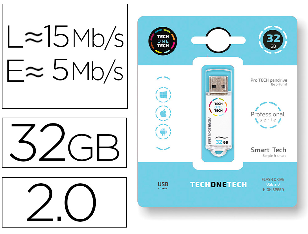 TECH ON TECH - Memoria usb serie profesional tech white 32 gb (Ref. TEC3001-32)