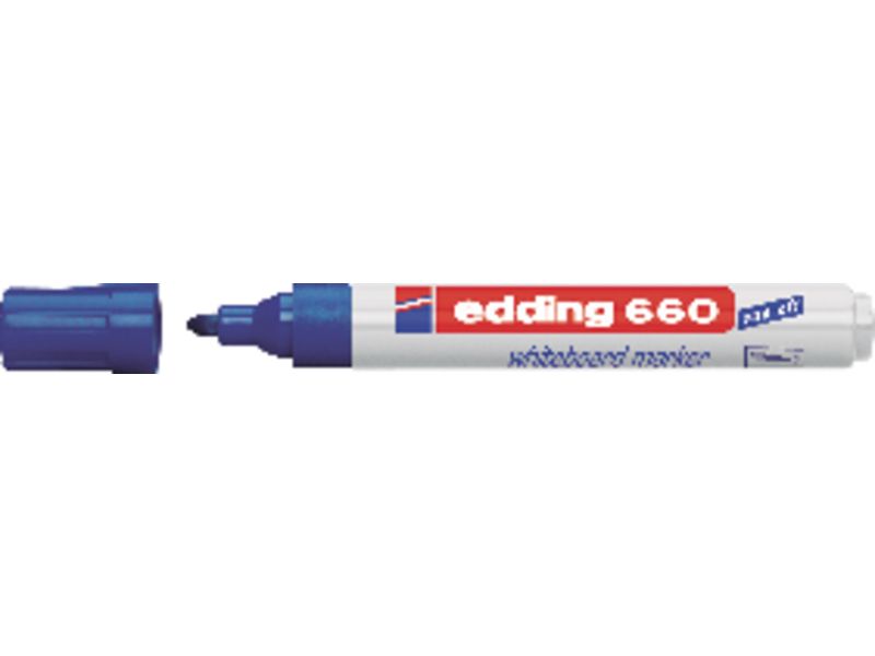 EDDING - Marcador pizarra blanca recargable 660 Trazo 1,5-3mm Azul Punta + esponja correctora (Ref.660-03)