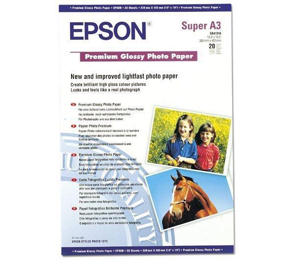 EPSON - PAPEL PREMIUM GLOSSY PHOTO, 20 HOJAS DE A3+ - 250G/M2 (Ref.C13S041316)