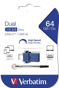 VERBATIM - UNIDAD DUAL USB TIPO C/USB 3.0 DE 64 GB (Incluye Canon LPI de 0,24 €) (Ref.49967)