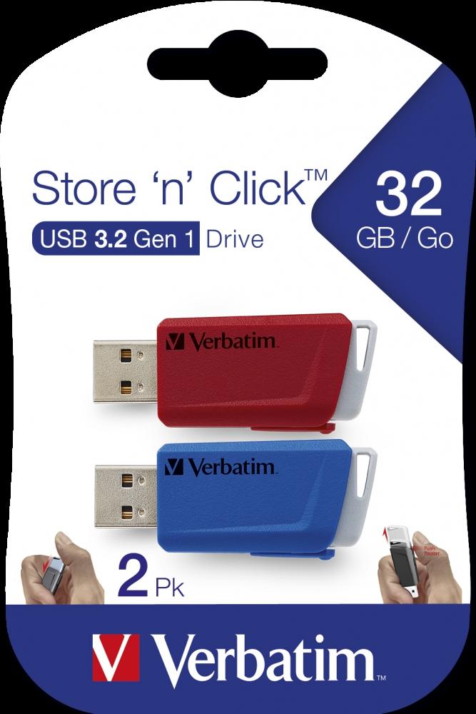 VERBATIM - USB DRIVE ROJO Y AZUL 3.2 S 32GB (PACK DE 2) **CON RANURA PARA COLGAR** (Incluye Canon LPI de 0,48 €) (Ref.49308)