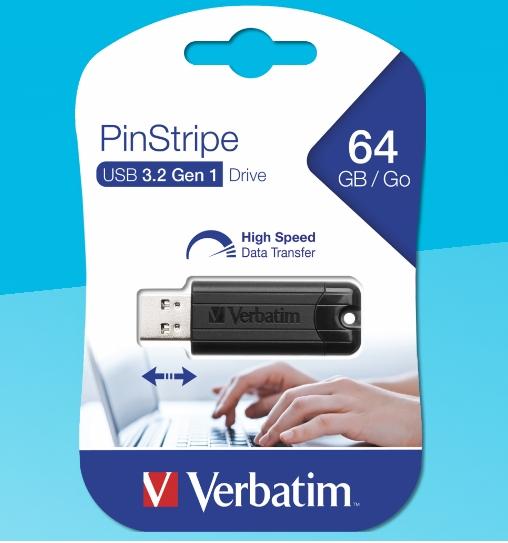 VERBATIM - USB DRIVE 3.0, 64GB, PINSTRIPE (Incluye Canon LPI de 0,24 €) (Ref.49318)