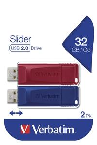 VERBATIM - USB DRIVE 2.0 SLIDER MULTIPACK 2X32GB (ROJO/AZUL) (Incluye Canon LPI de 0,48 €) (Ref.49327)