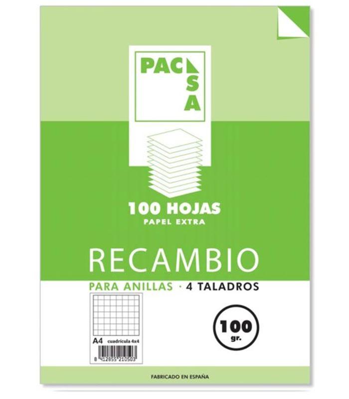 PACSA - RECAMBIO A4 100h 100gr 4 TALADROS CUADRIC.4x4 (Ref.21050)