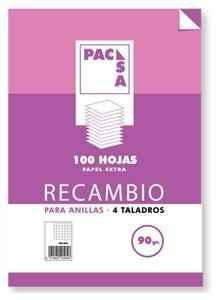 PACSA - RECAMBIO 4 TALADROS 100 HOJAS 90 GR PAUTA 2,5 2 LINEAS A4 (Ref.21263)