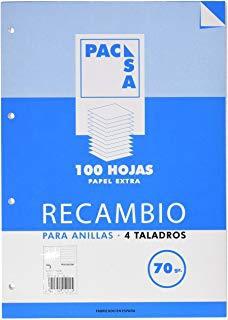 PACSA - RECAMBIO 4 TALADROS 100 HOJAS 70GR 4X4 A5 (Ref.21204)