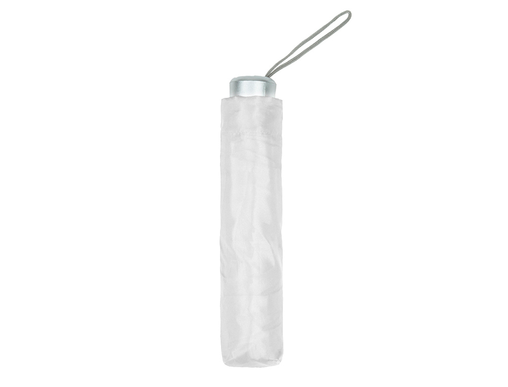 BLANCA - Paraguas plegable blanco de poliester 96 cm de diametro apertura manual cierre con velcro y funda individual (Ref. 4673 BLANCO)