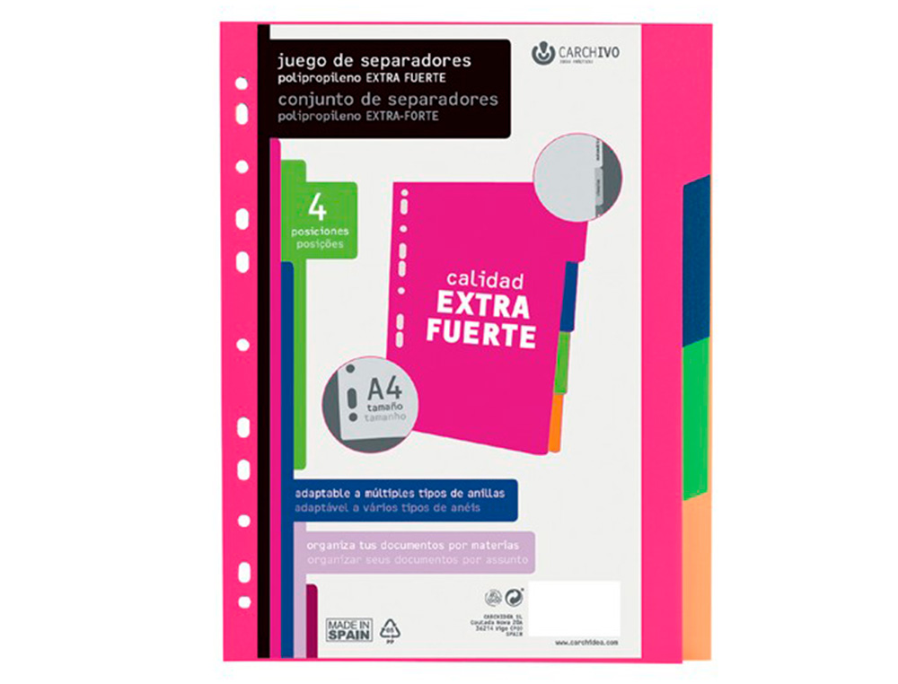 CARCHIVO - Separador polipropileno extra rigido din A4 500 mc multitaladro extraible para carpeta de (Ref. 49153499)