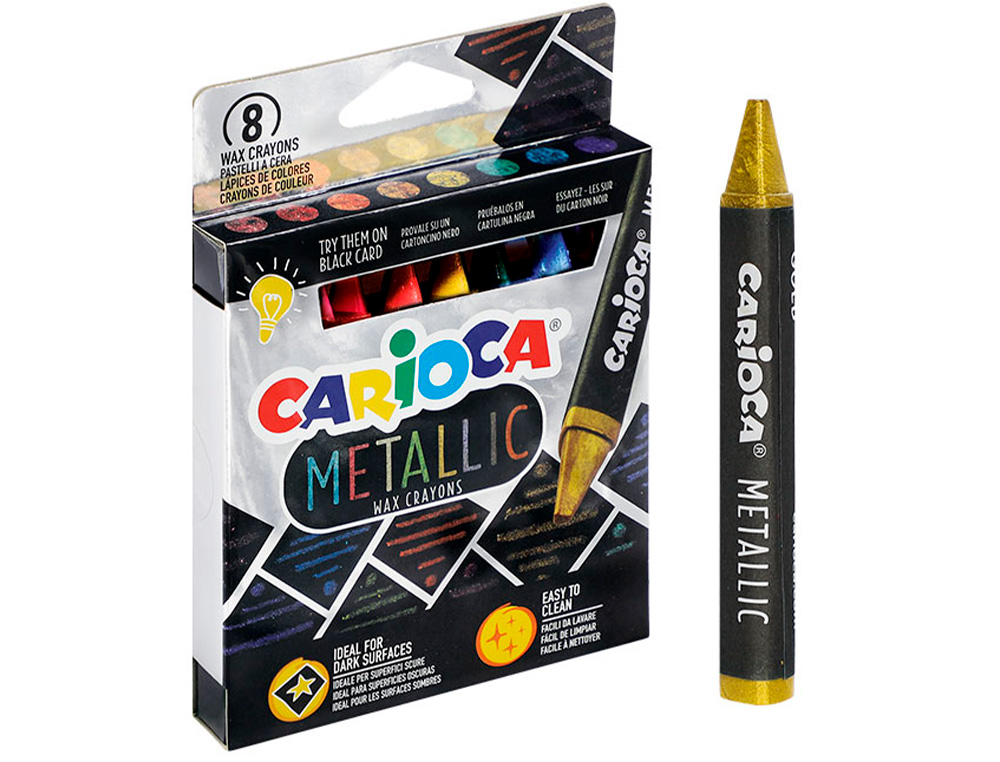 CARIOCA - Lapices de cera metallic triangular caja de 8 colores surtidos (Ref. 43163)