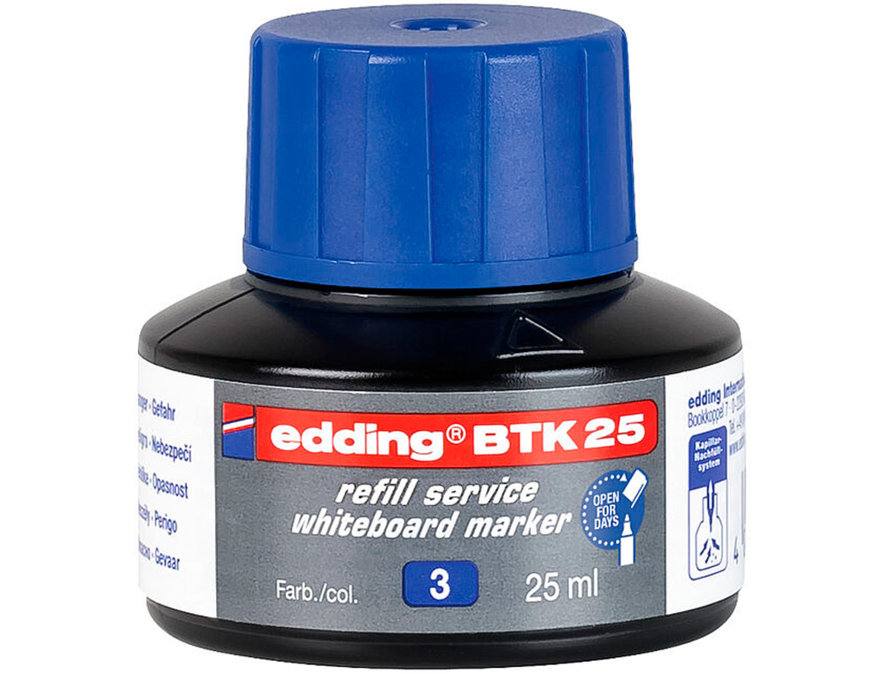 EDDING - Tinta rotulador pizarra blanca btk-25 color azul frasco de 25 ml (Ref. BTK-25-03)