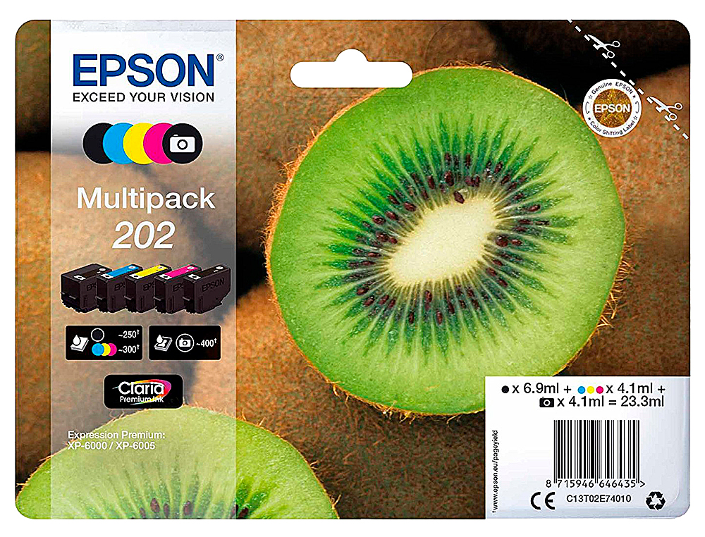 EPSON - Ink-jet 202 xl xp-6000 / xp-6005 / xp-6100 / xp-6105 pack 5 negro amarillo cian magenta photo negro 650 pag (Ref. C13T02G74010)
