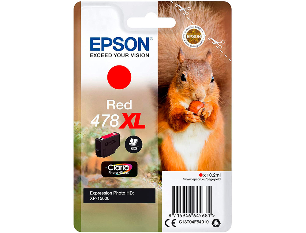 EPSON - Ink-jet singlepack rojo 478xl claria photo hd ink ardilla (Ref. C13T04F54010)