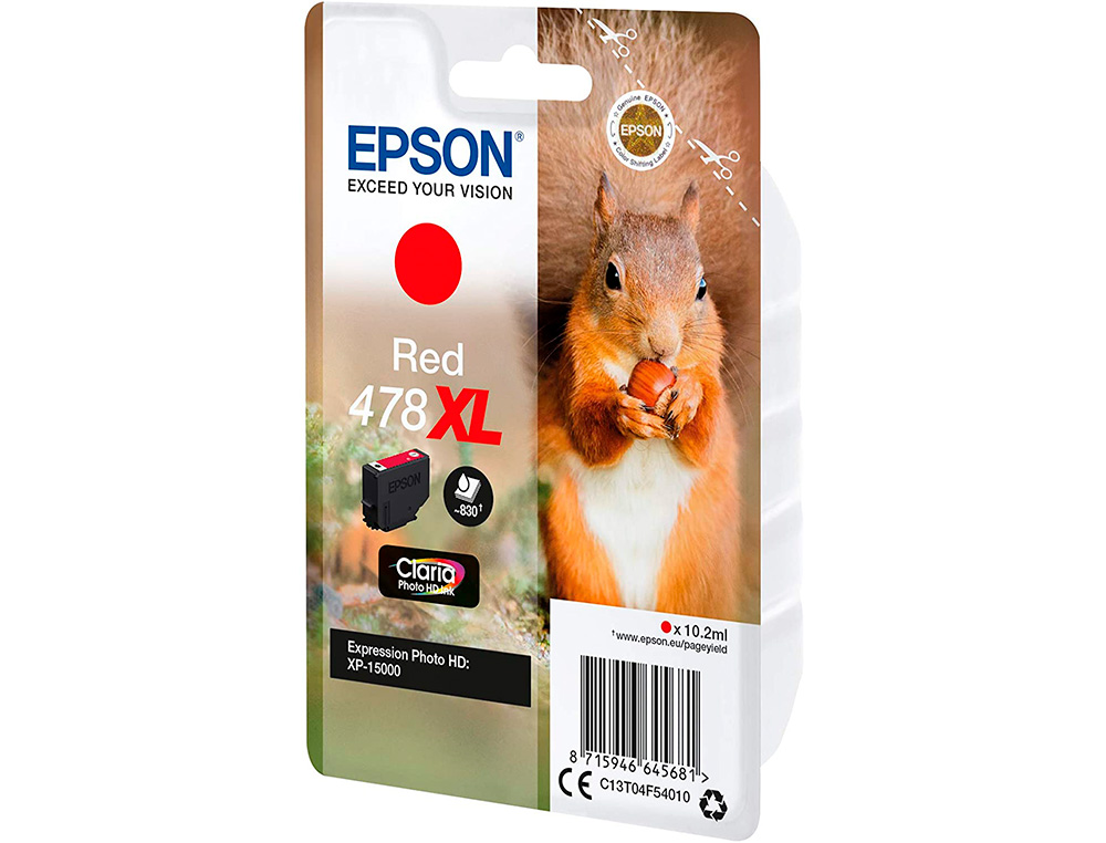 EPSON - Ink-jet singlepack rojo 478xl claria photo hd ink ardilla (Ref. C13T04F54010)