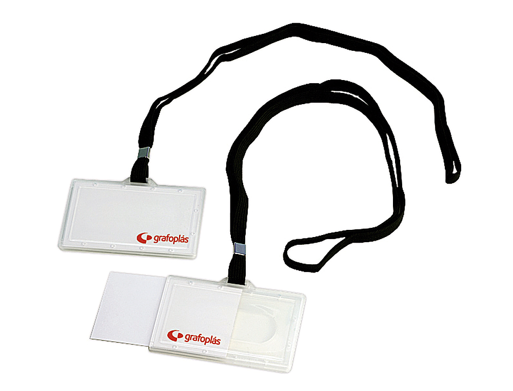 GRAFOPLAS - Identificador con cordon plano negro 65x95 mm con apertura lateral (Ref. 9073000)