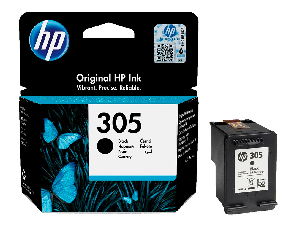 HP - Ink-jet 305 deskjet 1210 / 1212 / 1255 / 2732 / 2752 / 4155 / 4158 envy 6020 / 6052 /6055 / 6420 negro 120 (Ref. 3YM61AE)