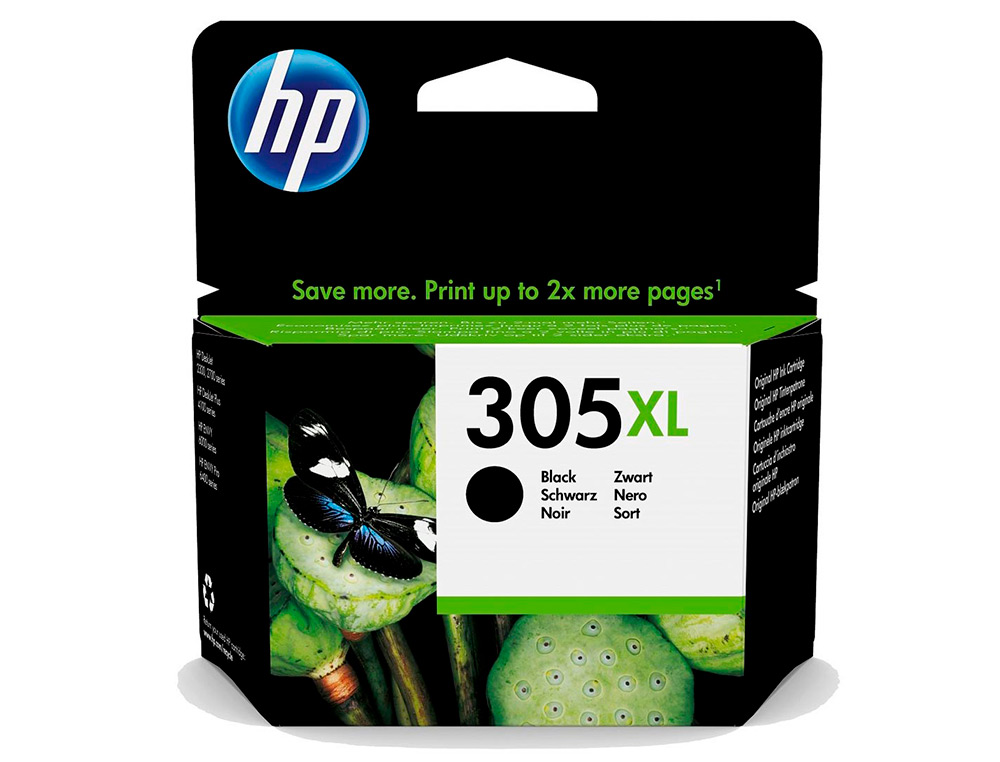 HP - Ink-jet 305xl deskjet 1210 / 1212 / 1255 / 2732 / 2752 / 4155 / 4158 envy 6020 / 6052 /6055 / 6420 negro 240 (Ref. 3YM62AE)