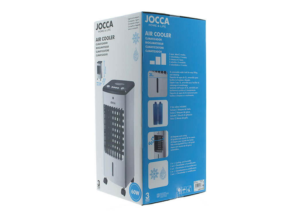 JOCCA - Climatizador humidificador frio 3 velocidades y 3 modos auto ajuste aspas deposito 3 l 600x260x280 mm (Ref. 1458)