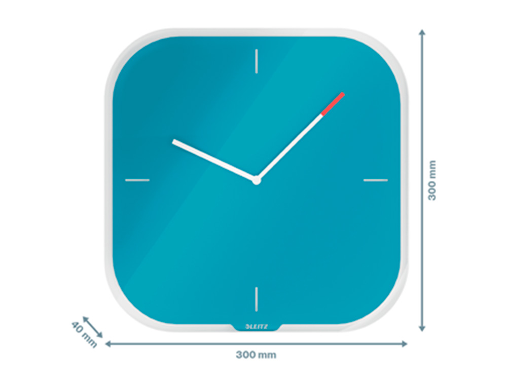 LEITZ - Reloj cosy de pared silencioso cristal 30x30 cm azul (Ref. 90170061)