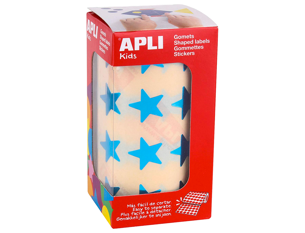 APLI - Gomets autoadhesivo estrella holografico azul metalizado rollo con 1416 unidades (Ref. 12052)