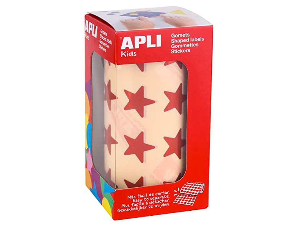 APLI - Gomets autoadhesivo estrella holografico rojo metalizado rollo con 1416 unidades (Ref. 12053)