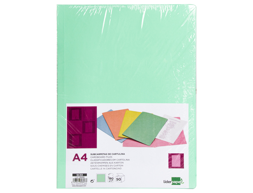 LIDERPAPEL - Subcarpeta A4 verde pastel 180g/m2 (Ref. SC33)