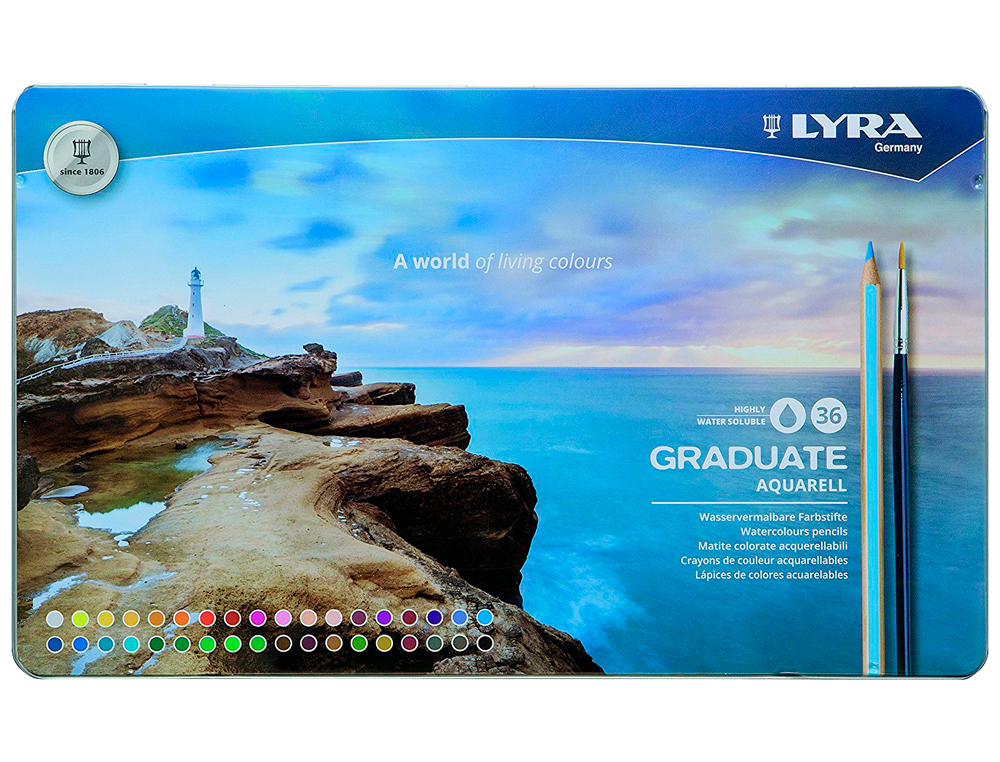 LYRA - Lapices de colores graduate aquarell caja metalica de 36 colores surtidos + pincel (Ref. 2881360)