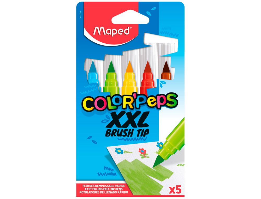 MAPED - Rotulador color peps jumbo punta pincel caja de 5 colores surtidos (Ref. 844705)