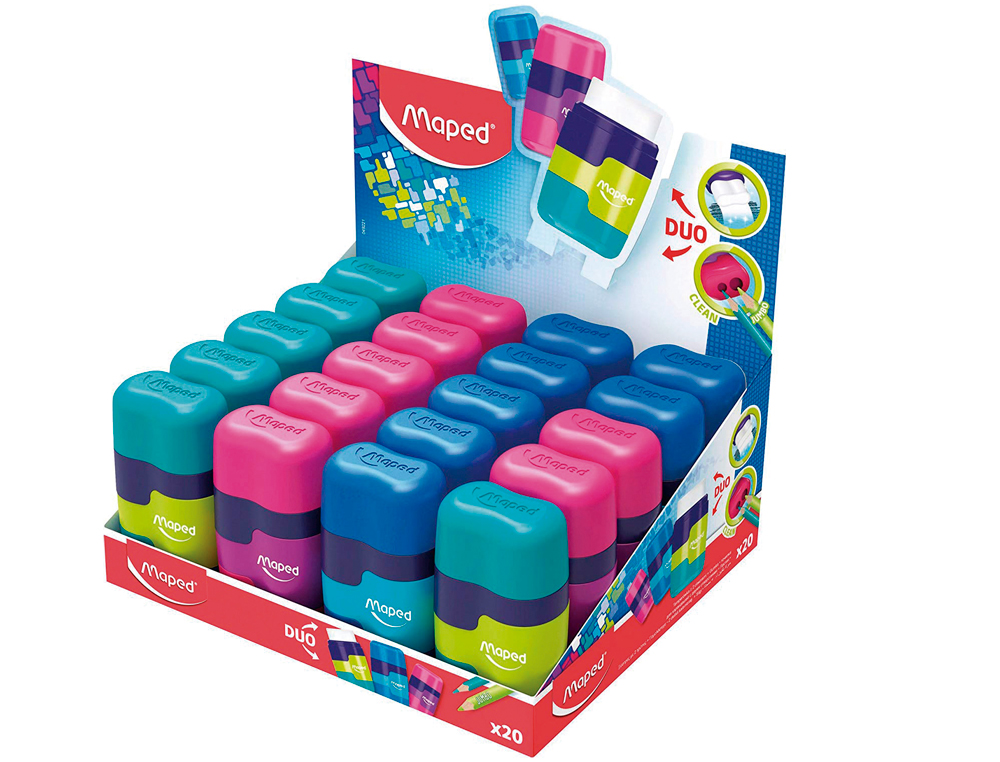 MAPED - Sacapuntas plastico connect plastico 2 uso con goma colores surtidos (Ref. 049221)