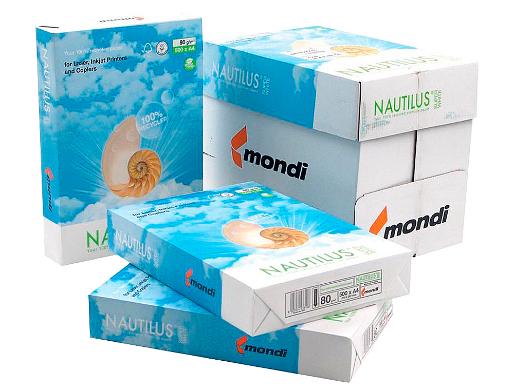 NAUTILUS - Papel fotocopiadora superwhite 100% reciclado din A4 80 gramos paquete de 500 hojas (Ref. 013408010001)