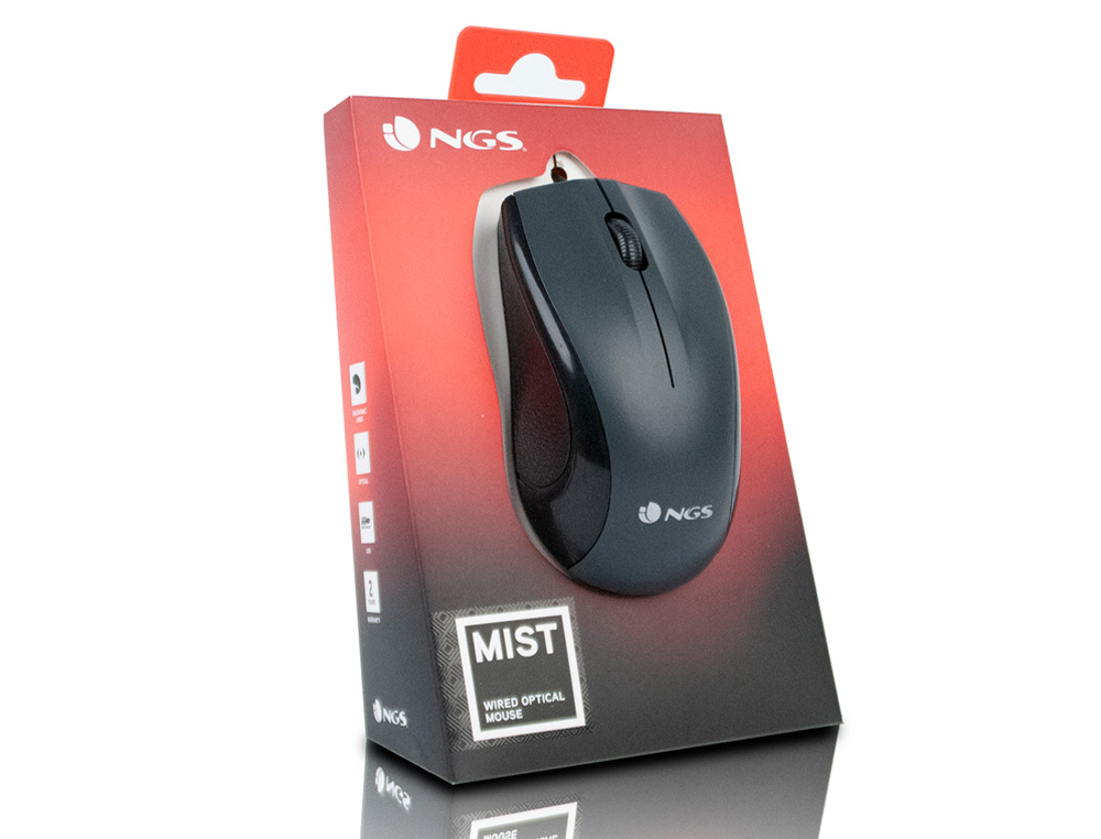 NGS - Raton wired mist optico con cable 1000 dpi ambidiestros usb color negro (Ref. MIST)
