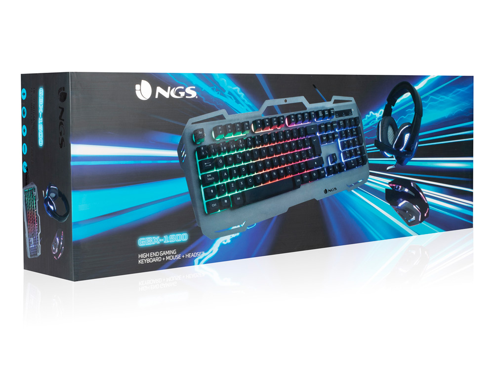 NGS - Set teclado y raton pack gaming gbx-1500 con auricular estereo y microfono iluminacion led usb (Ref. GBX-1500)