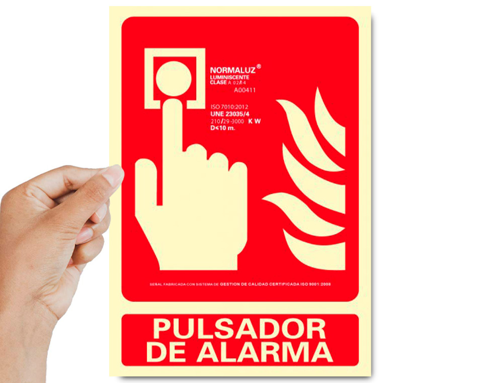 ARCHIVO 2000 - Pictograma pulsador de alarma pvc rojo luminiscente 210x300 mm (Ref. 6171-04H RJ)