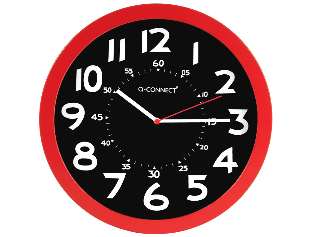 Q-CONNECT - Reloj de pared plastico oficina redondo 30 cm color rojo y esfera color negro (Ref. KF11215)