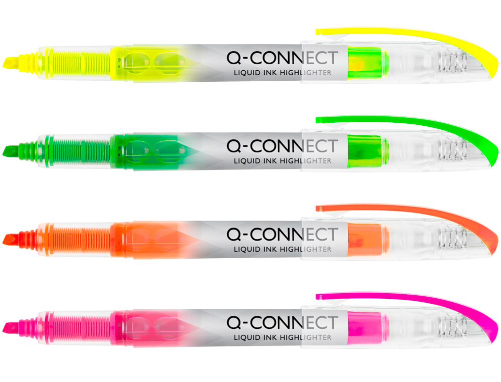 Q-CONNECT - Rotulador fluorescente punta biselada tinta liquida bolsa de 4 unidades colores surtidos (Ref. KF16127)