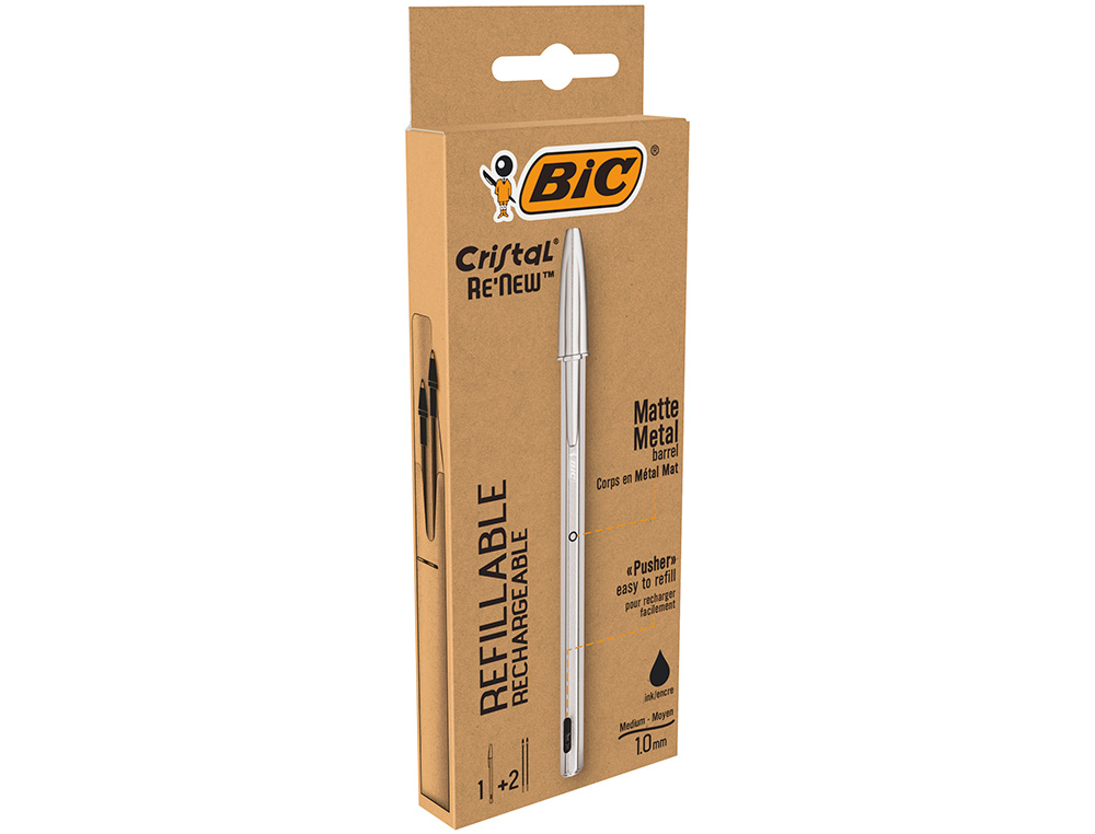 BIC - Boligrafo cristal renew tinta negra pack de 1 unidad + 2 recambios (Ref. 997201)