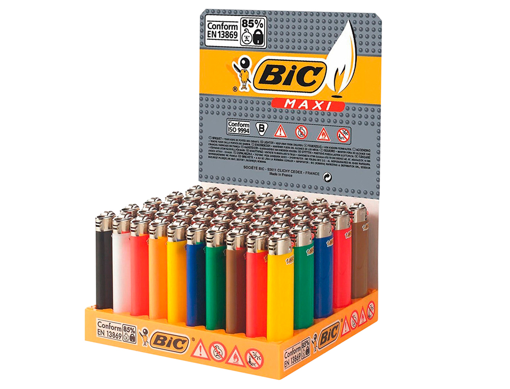 BIC - Encendedor maxi j26 expositor de 50 unidades colores surtidos (Ref. 807976)