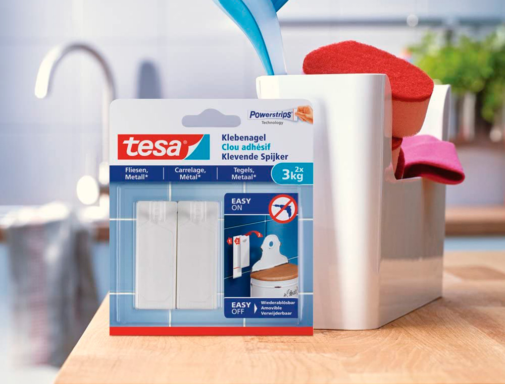 TESA - Clavo autoadhesivo sujecion hasta 2 kg uso azulejos removible blister de 2 unidades (Ref. 77762-00001-00)